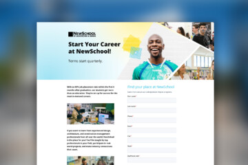 NewSchool new students landing page mockup.