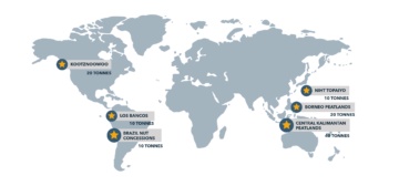 A map of specific geographic regions in which Mad Fish's 100 tonners of CO2 carbon credits in 2022 made an impact.