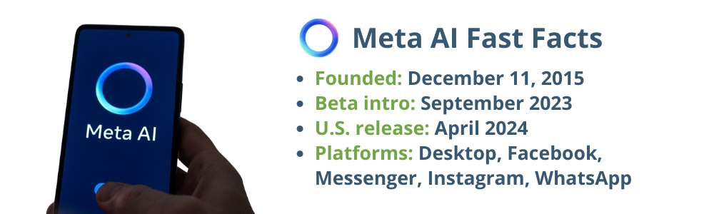 Meta AI was released in the US in April 2024 on desktop, Facebook, Messenger, Instagram, WhatsApp.