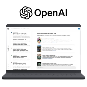 OpenAI on a laptop with search results.