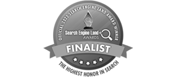 Finalist badge for Search Engine Awards in 2022.